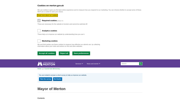 Screenshot of the The Mayor Of Merton's Charitable Trust website