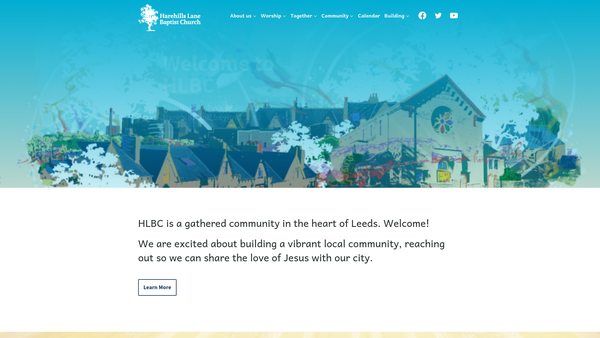 Screenshot of the Harehills Lane Baptist Church website