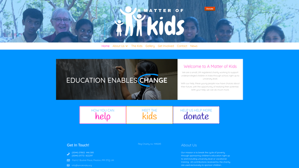 Screenshot of the A Matter Of Kids website