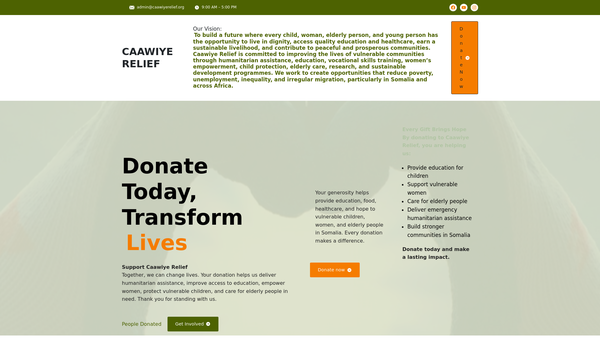 Screenshot of the Caawiye Relief website