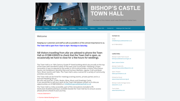 Screenshot of the Bishop's Castle Town Hall Trust website
