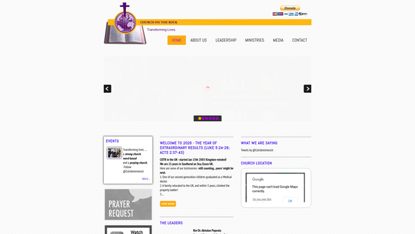 Screenshot of the Church On The Rock Dominion Centre website