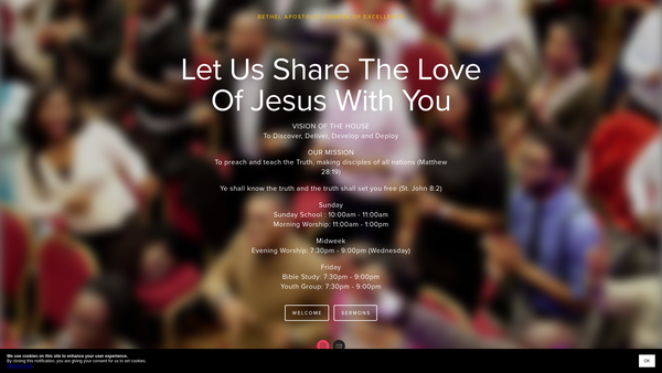 Screenshot of the Bethel Apostolic Church Of Excellence website