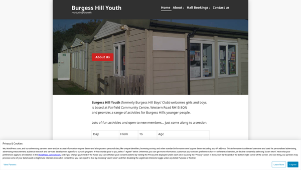 Screenshot of the Burgess Hill Youth website