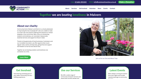 Screenshot of the Community Action Malvern And District website