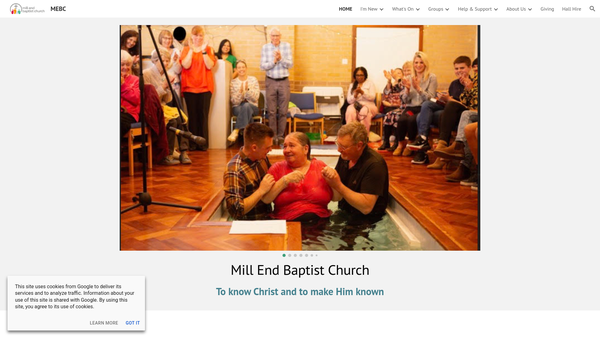 Screenshot of the Mill End Baptist Church website
