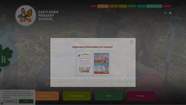 Screenshot of the Eastlands Parents And Staff Association website