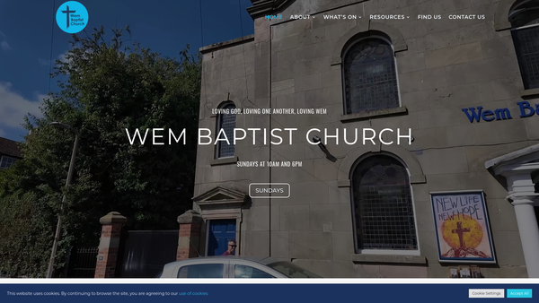 Screenshot of the Wem Baptist Church website