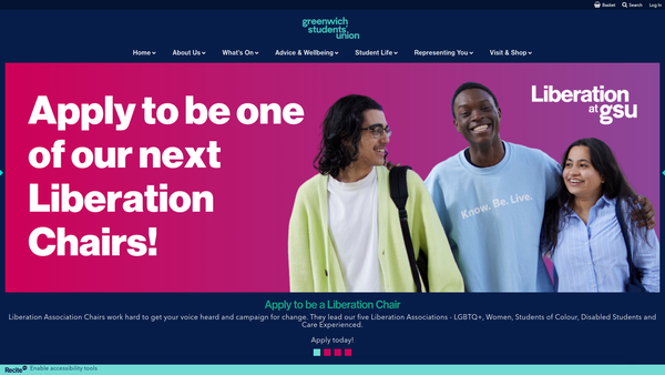 Screenshot of the Greenwich Students Union Ltd website