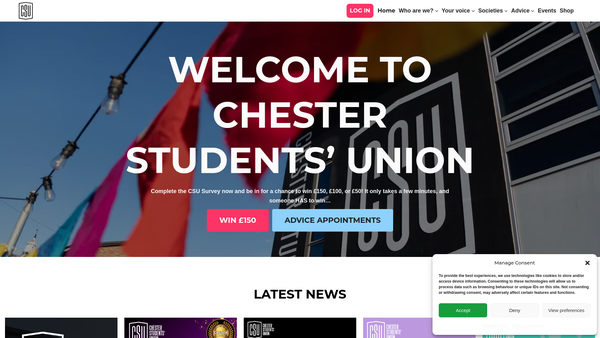Screenshot of the Chester Students' Union website