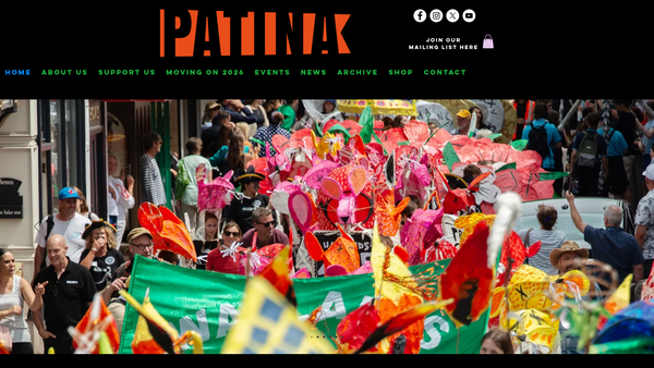 Screenshot of the Patina (Parents And Teachers In The Arts). website