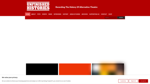Screenshot of the Unfinished Histories Ltd website