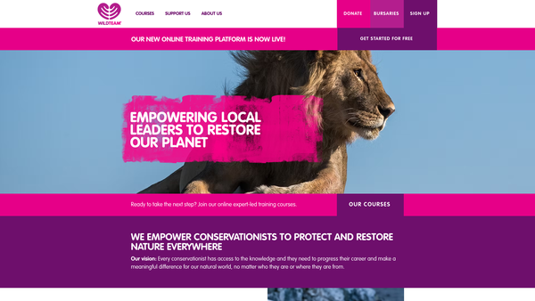 Screenshot of the Wild Team Conservation website