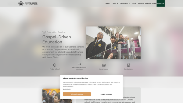 Screenshot of the Nottingham Roman Catholic Diocesan Education Service website