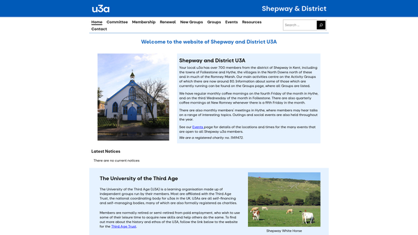 Screenshot of the Shepway And District U3A website