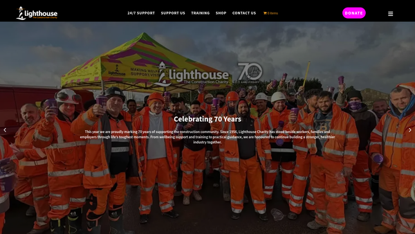 Screenshot of the Lighthouse Construction Industry Charity website