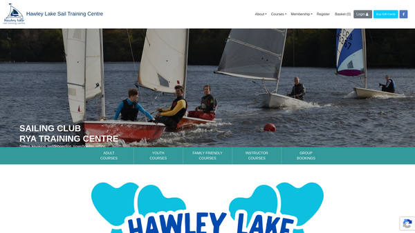 Screenshot of the Hawley Lake Sail Training Centre website