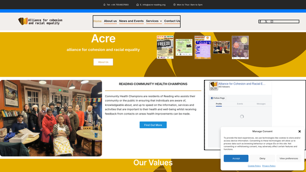 Screenshot of the Alliance For Cohesion And Racial Equality Ltd website