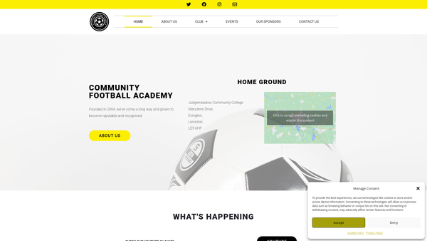 Screenshot of the Community Football Academy (Cfa) website