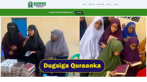 Screenshot of the Sahan International Relief Association website