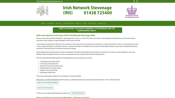 Screenshot of the Irish Network Stevenage website