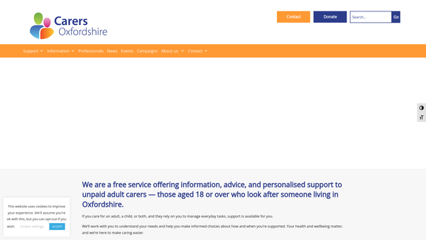Screenshot of the Action For Carers (Oxfordshire) Ltd website