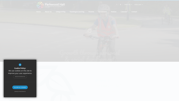 Screenshot of the Parkwood Hall School Voluntary Fund Limited website