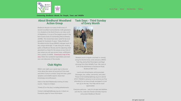 Screenshot of the Bredhurst Woodland Action Group website