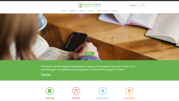 Screenshot of the South Central Gospel Partnership website