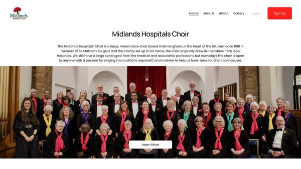 Screenshot of the Midlands Hospitals' Choir website