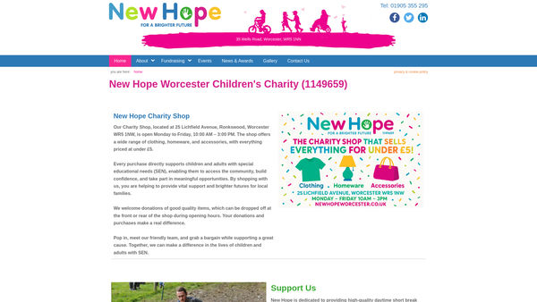 Screenshot of the New Hope Worcestershire website