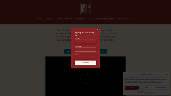 Screenshot of the Give A Book website