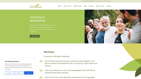 Screenshot of the Yorkshire Mediation Services website