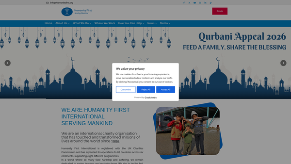 Screenshot of the Humanity First International website