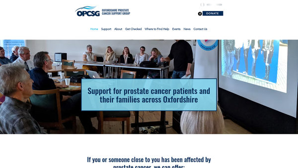 Screenshot of the Oxfordshire Prostate Cancer Support Group website