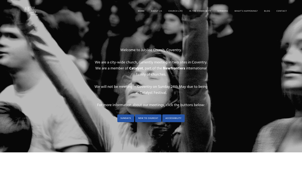 Screenshot of the Jubilee Church, Coventry website