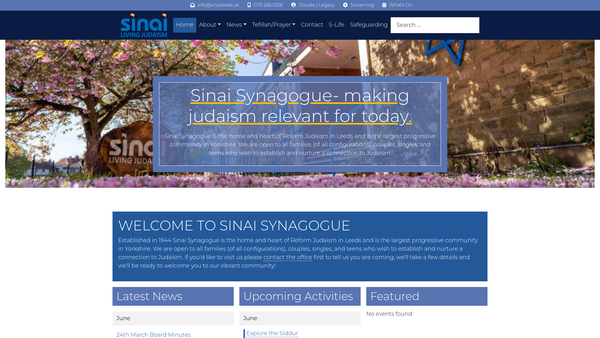 Screenshot of the Sinai Synagogue, Leeds website