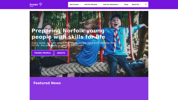 Screenshot of the Southern Norwich District Scout Council website