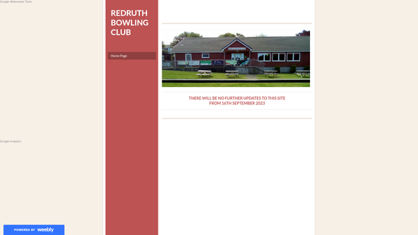 Screenshot of the Redruth Bowling Club website