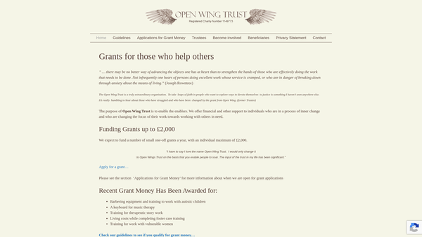 Screenshot of the Open Wing Trust website