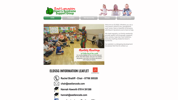 Screenshot of the East Lancashire Down's Syndrome Support Group website