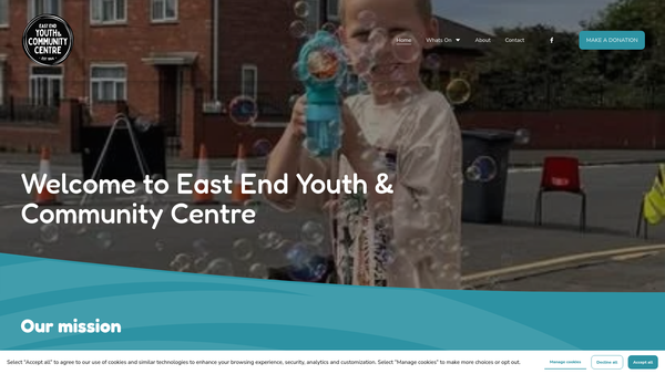 Screenshot of the East End Youth And Community Centre website