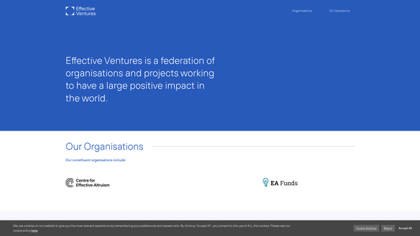 Screenshot of the Effective Ventures Foundation website