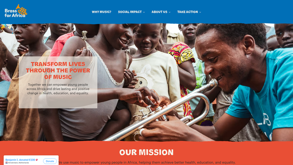 Screenshot of the Brass For Africa website