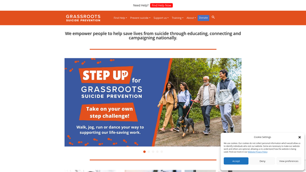 Screenshot of the Grassroots Suicide Prevention website