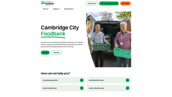 Screenshot of the The Cambridge City Foodbank website