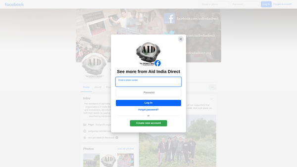 Screenshot of the Aid India Direct website