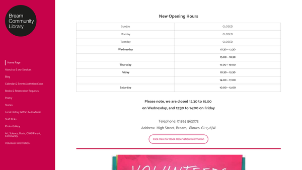 Screenshot of the The Bream Community Library Company Limited website