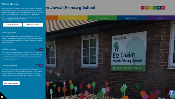 Screenshot of the The PTA Of Etz Chaim Jewish Primary School website