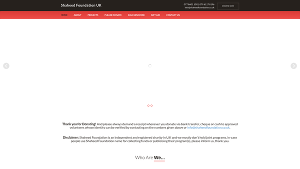 Screenshot of the Shaheed Foundation UK website